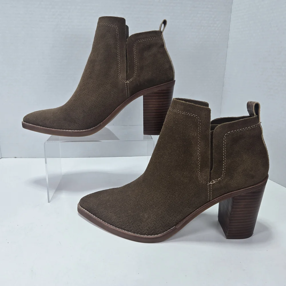 Dolce Vita Sirano Dark Brown Suede Stacked Heeled Ankle Booties Women's Size 11